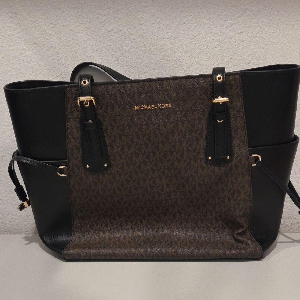 Michael Kors Brown & Black Signature Tote with Gold Hardware